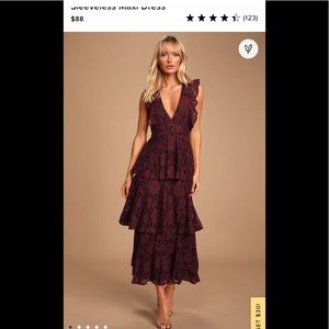 Lulus Molinetto Burgundy Lace Ruffled Dress